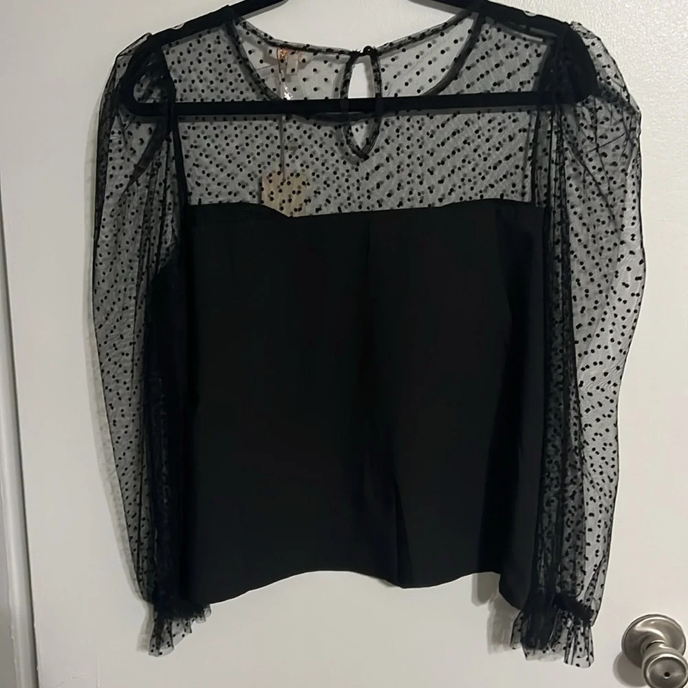 J. Crew Black Sheer Polka Dot Blouse - Picture 2 of 4